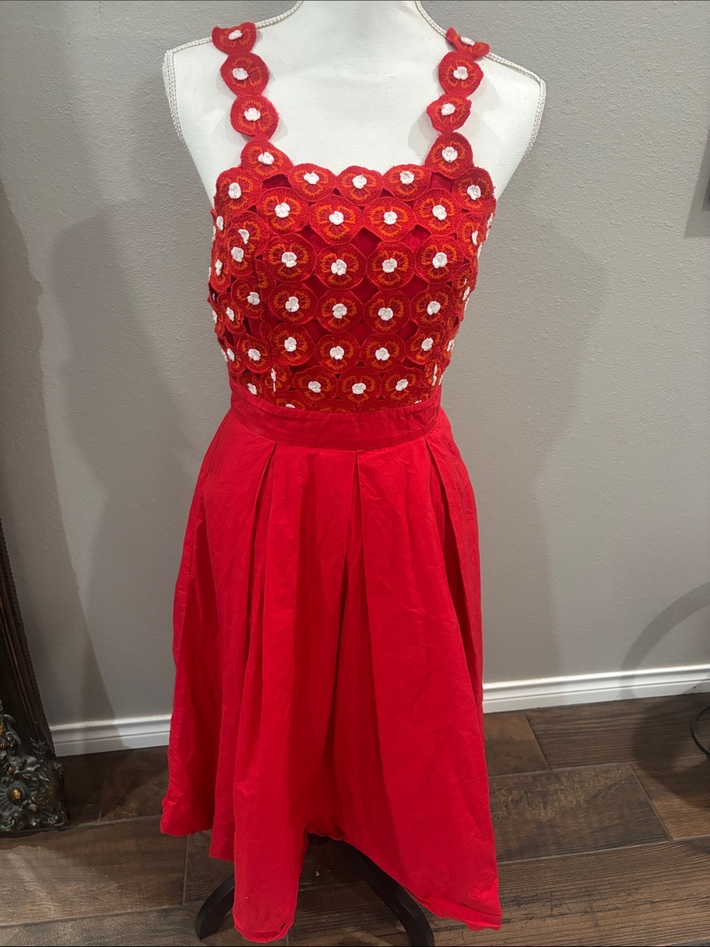 Maeve Red Crochet Bodice Midi Dress